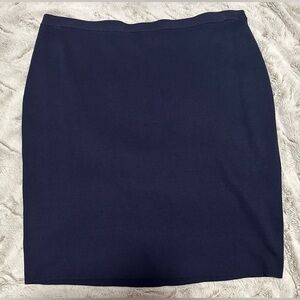 Eileen Fisher Deep Blue Knee Length Knit Straight Silk/Cotton Skirt